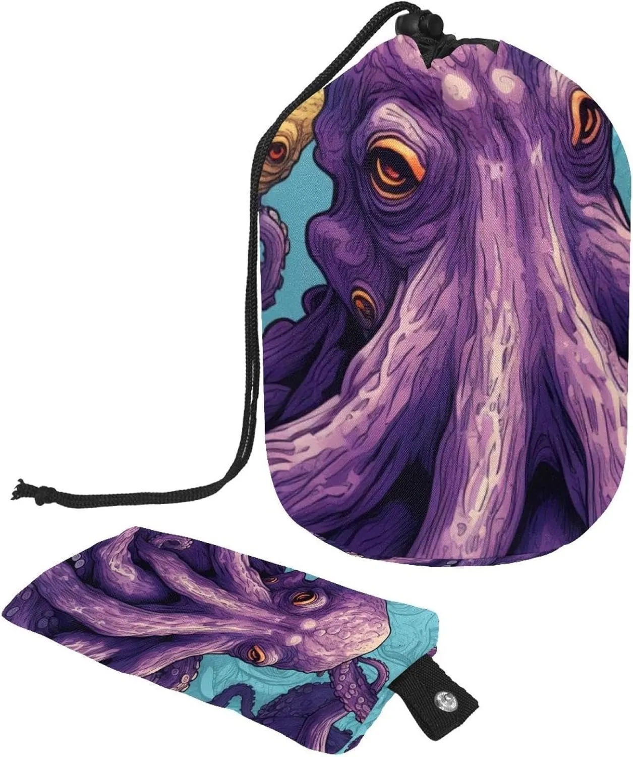 2 Pcs Cosmetic Bag bucket Travel Makeup Bags Large Capacity Soft Waterproof Portable Drawstring Cosmetic Bag, Pop Art Purple Octopus