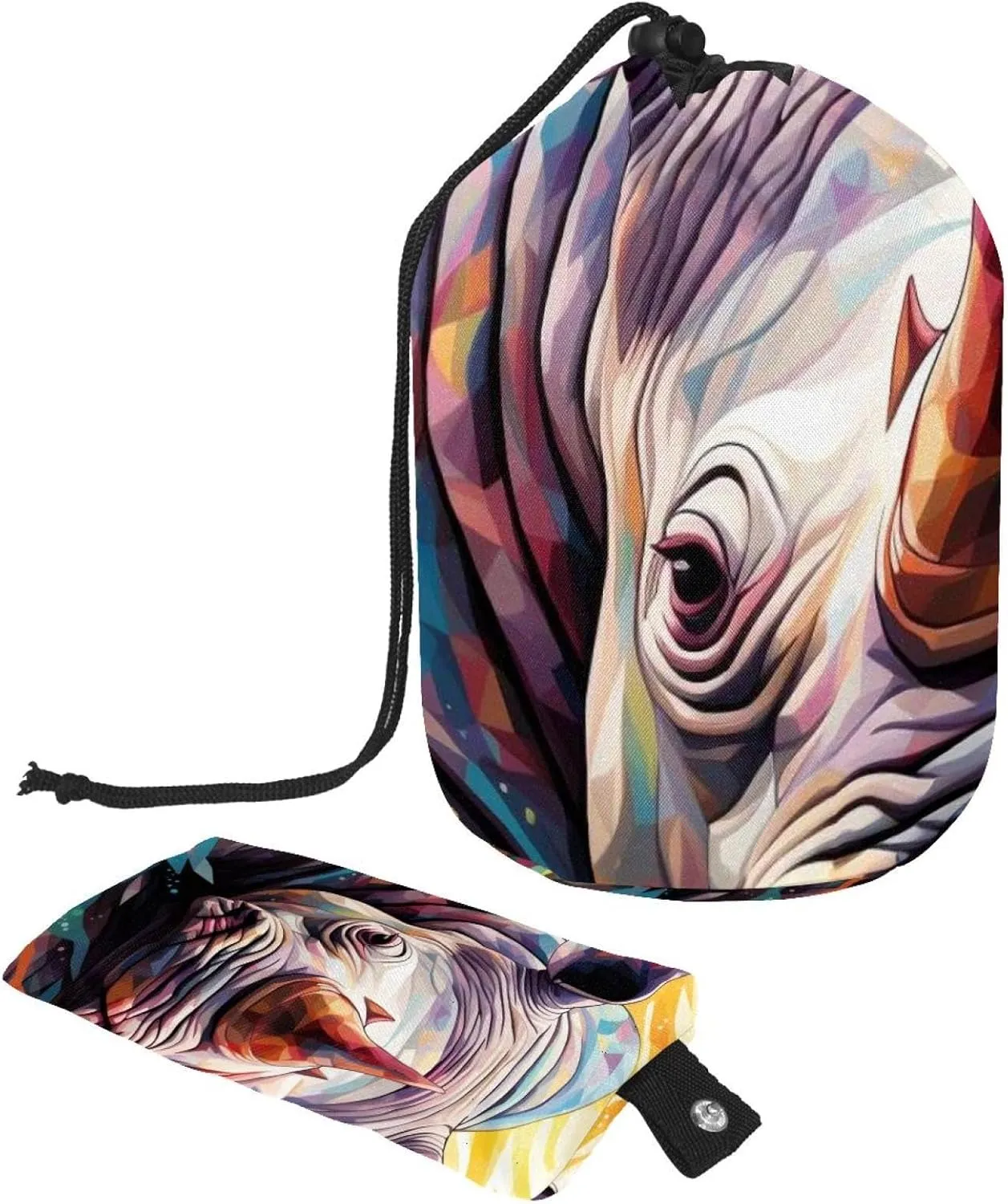 2 Pcs Cosmetic Bag bucket Travel Makeup Bags Large Capacity Soft Waterproof Portable Drawstring Cosmetic Bag, Rhino Colors Oil Paint 15