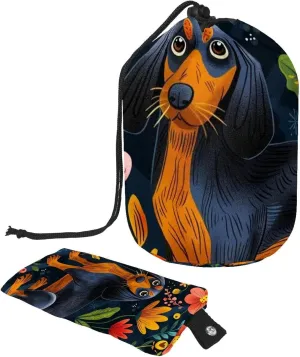 2 Pcs Cosmetic Bag bucket Travel Makeup Bags Large Capacity Soft Waterproof Portable Drawstring Cosmetic Bag, Sausage Dog & Flowers 31