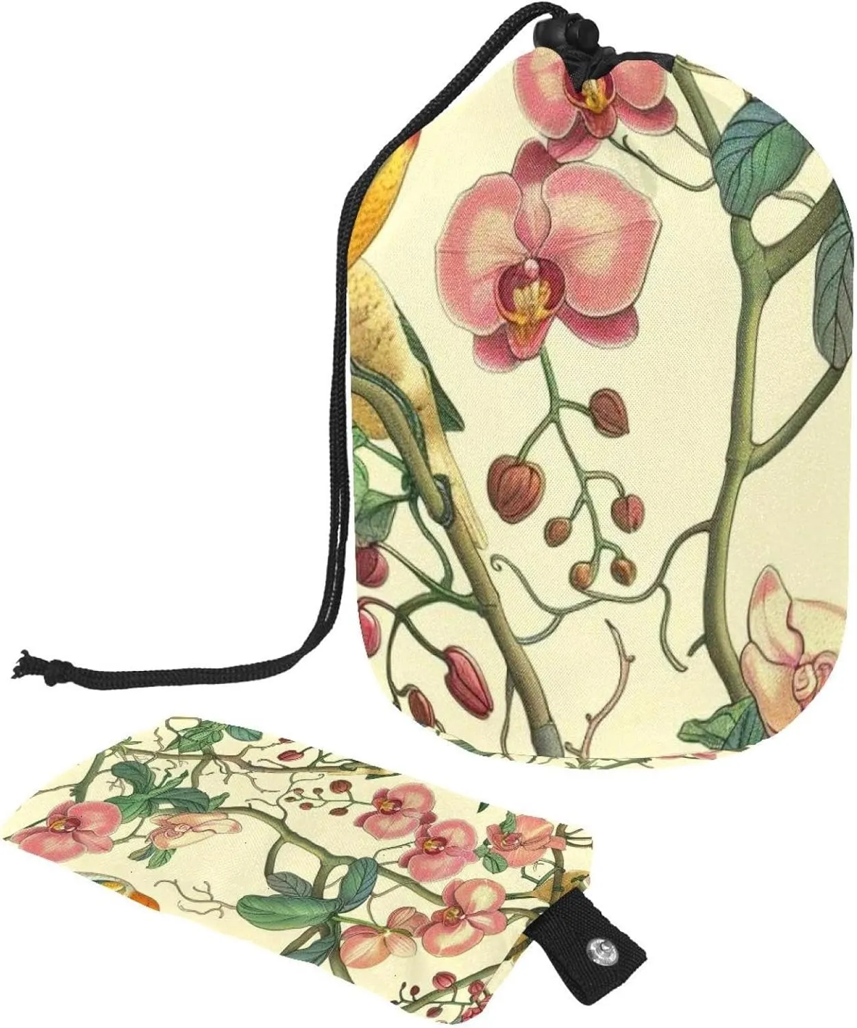 2 Pcs Cosmetic Bag bucket Travel Makeup Bags Large Capacity Soft Waterproof Portable Drawstring Cosmetic Bag, Splendid Birds Florals