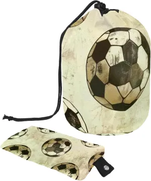 2 Pcs Cosmetic Bag bucket Travel Makeup Bags Large Capacity Soft Waterproof Portable Drawstring Cosmetic Bag, Vintage Hand Drawn Football Soccer