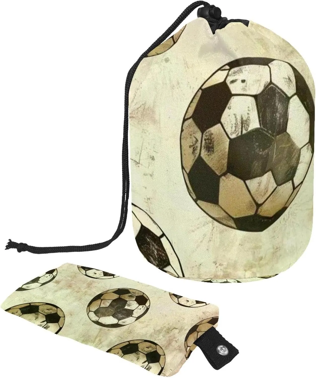 2 Pcs Cosmetic Bag bucket Travel Makeup Bags Large Capacity Soft Waterproof Portable Drawstring Cosmetic Bag, Vintage Hand Drawn Football Soccer