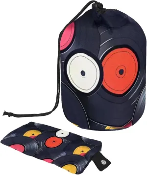 2 Pcs Cosmetic Bag bucket Travel Makeup Bags Large Capacity Soft Waterproof Portable Drawstring Cosmetic Bag, Vinyl Retro Record Pattern