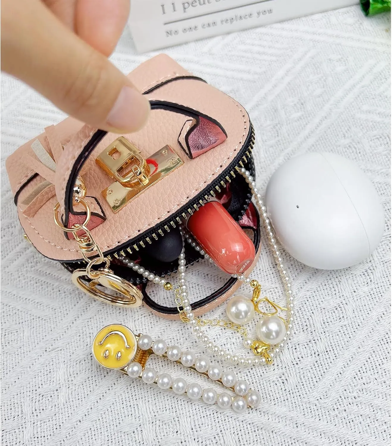 2 PCS Cute Mini Tote Bag Keychain for Women PU Leather Mini Backpack Purse Keychain Little Cosmetic Bag Key Lipstick Card Data Cable Organizer