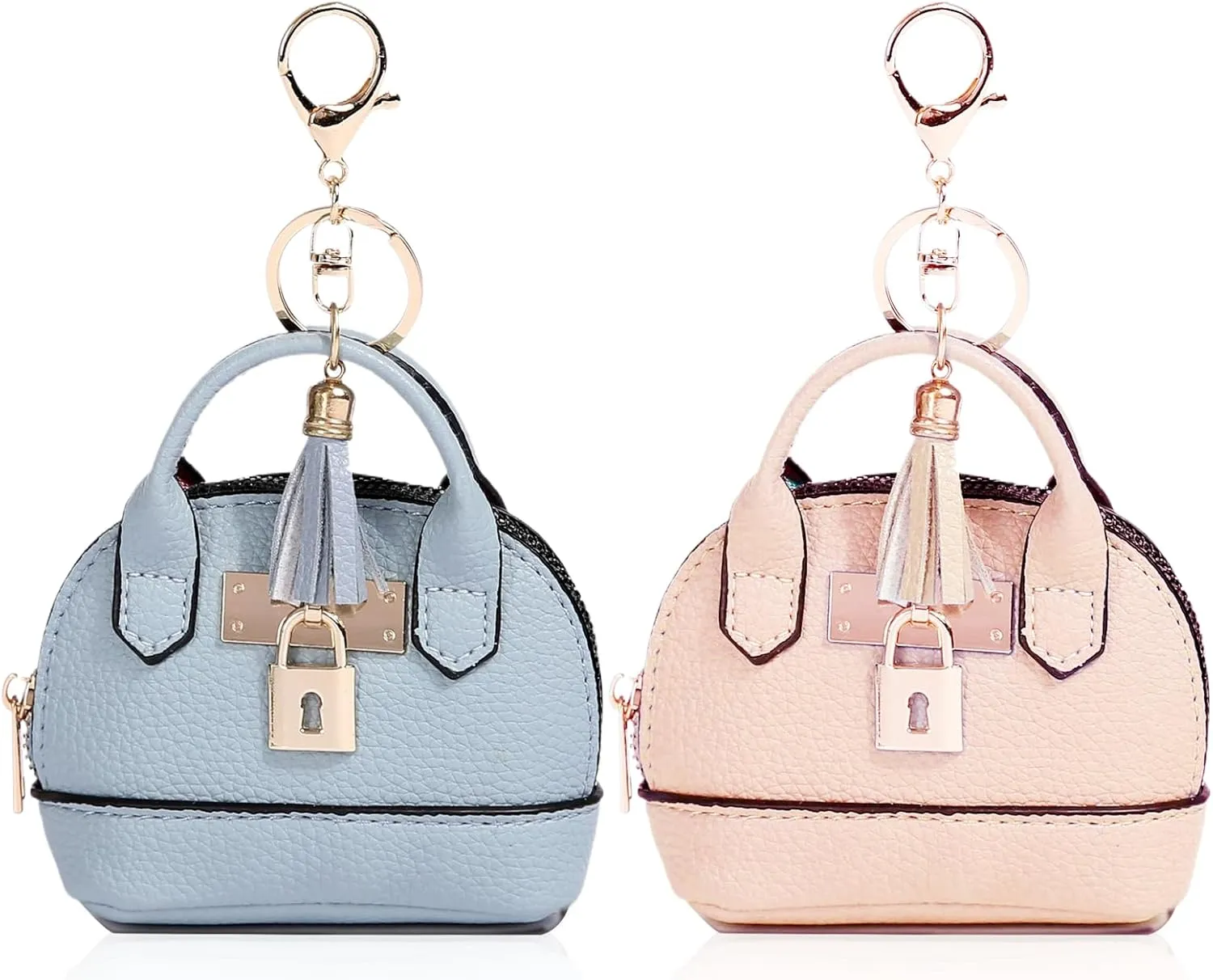 2 PCS Cute Mini Tote Bag Keychain for Women PU Leather Mini Backpack Purse Keychain Little Cosmetic Bag Key Lipstick Card Data Cable Organizer