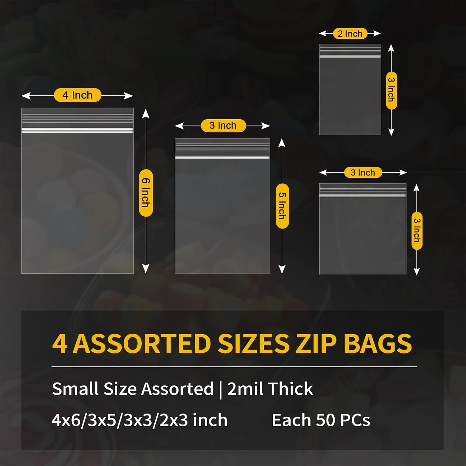 200 Pack Small Plastic Bags For Jewelry, Mini Baggies 4 Assorted Sizes. 2x3 3x3 3x5 4x6 Inch 2 Mil Thick Poly Zipper Lock Bags Clear for Jewelry, Bead, Toy Piece, Pill, Snack Storage. PP Resealable