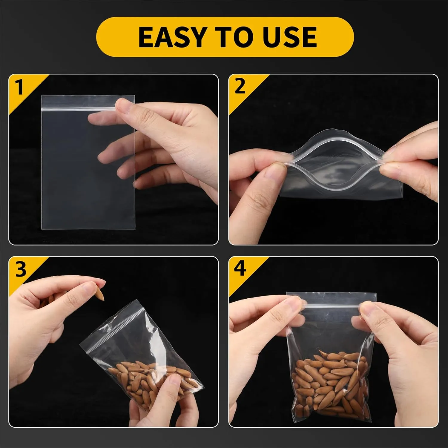 200 Pack Small Plastic Bags For Jewelry, Mini Baggies 4 Assorted Sizes. 2x3 3x3 3x5 4x6 Inch 2 Mil Thick Poly Zipper Lock Bags Clear for Jewelry, Bead, Toy Piece, Pill, Snack Storage. PP Resealable