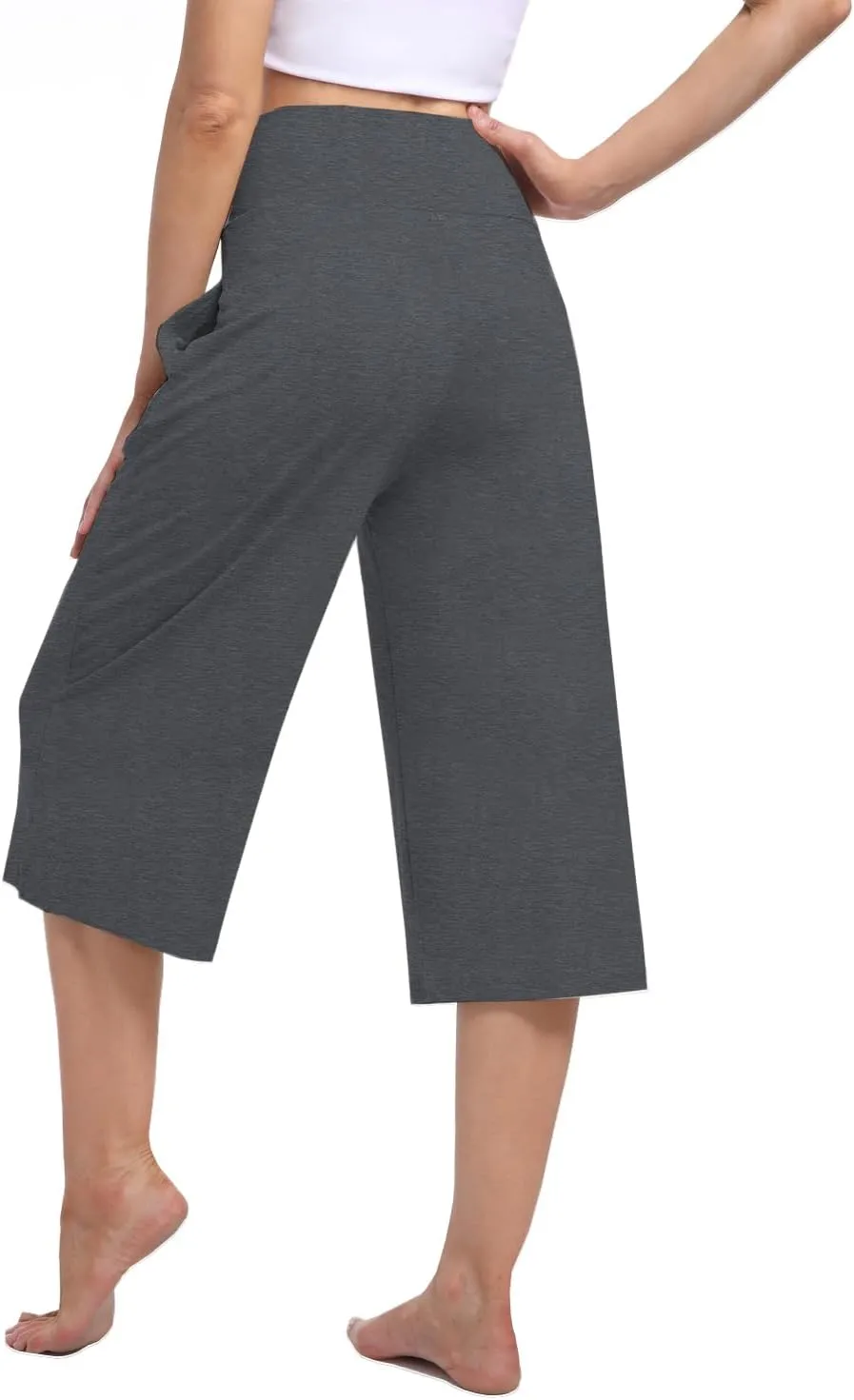 3 PACK Womens Wide Leg Yoga Capris Crossover High Waist Casual Capri Pants Loose Soft Pajama Pockets Sweatpants