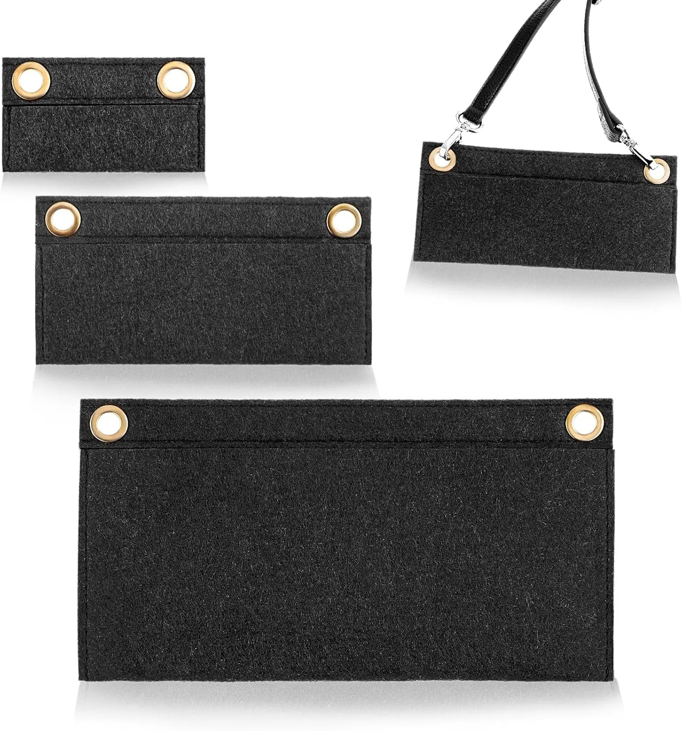 3 PCS Purse Organizer Insert, 3 Sizes Felt Purse Organizer Insert Bag Purses Liner Small Makeup Bag Pouch Cosmetic Bags Purses Accessories Travel Kit Storage Pouch for Women (Black)