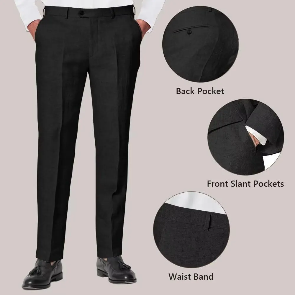 3 Piece Summer Linen Suits for Men, Men's Slim Fit Suit Set Two Buttons Casual Solid Blazers Vest Pants Set for Wedding Party