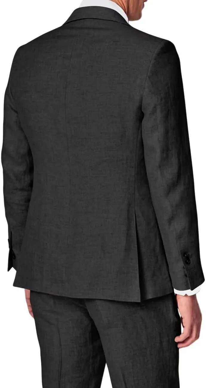 3 Piece Summer Linen Suits for Men, Men's Slim Fit Suit Set Two Buttons Casual Solid Blazers Vest Pants Set for Wedding Party