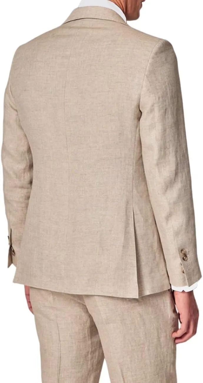 3 Piece Summer Linen Suits for Men, Men's Slim Fit Suit Set Two Buttons Casual Solid Blazers Vest Pants Set for Wedding Party