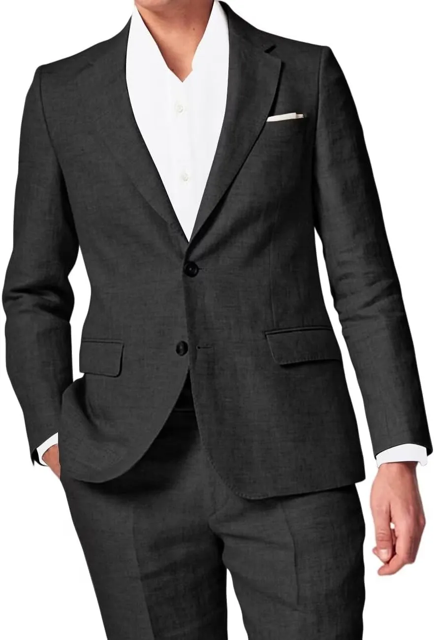 3 Piece Summer Linen Suits for Men, Men's Slim Fit Suit Set Two Buttons Casual Solid Blazers Vest Pants Set for Wedding Party