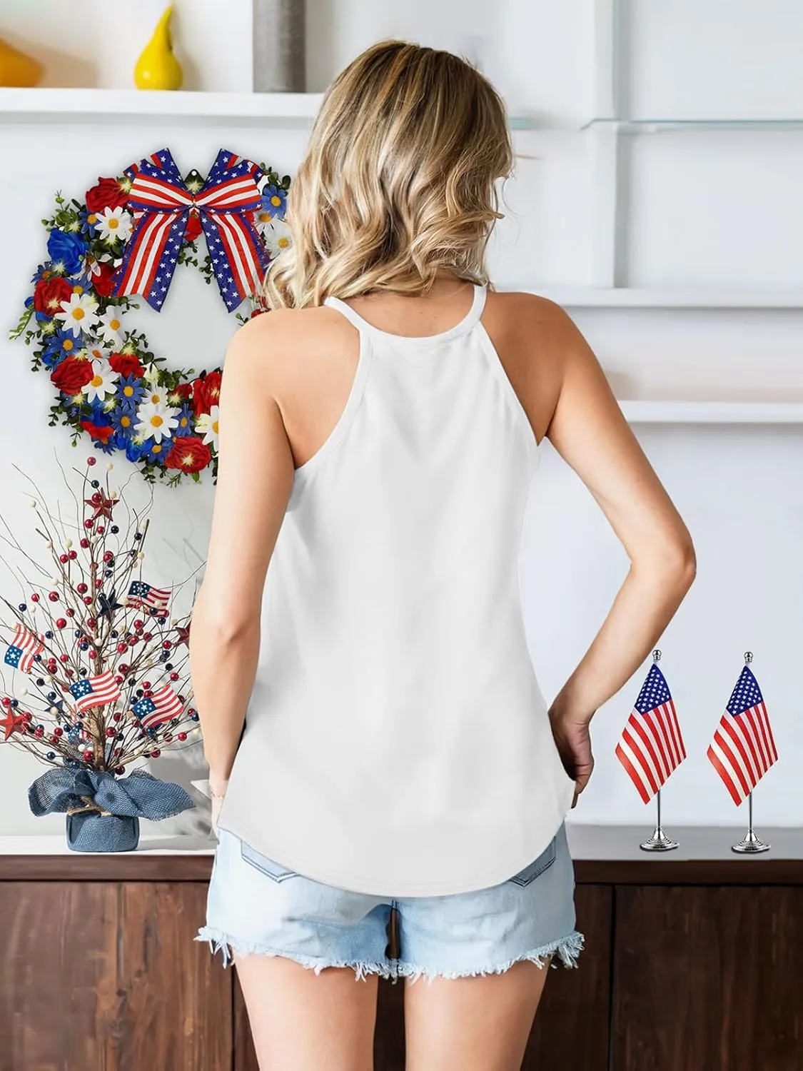 4th of July Tank Tops for Women American Flag Patriotic Halter Top Summer USA Independence Day Sleeveless Shirts