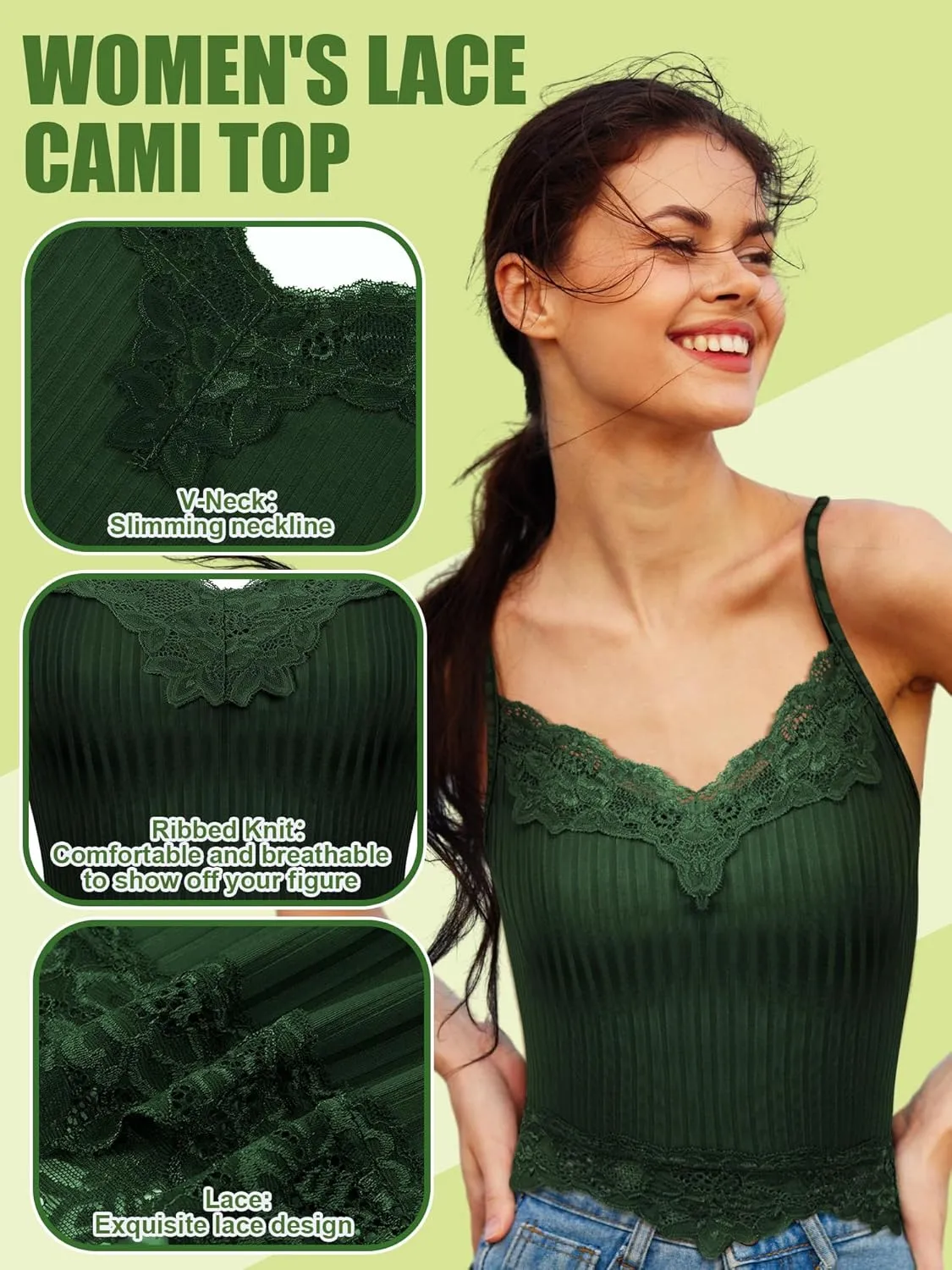 6 Pack Fairy Grunge Y2K Tops, Lace Patchwork Crop Tops Ribbed Knitted Cropped Cami Tank Top Y2K Clothing for Women Girls