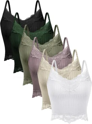 6 Pack Fairy Grunge Y2K Tops, Lace Patchwork Crop Tops Ribbed Knitted Cropped Cami Tank Top Y2K Clothing for Women Girls