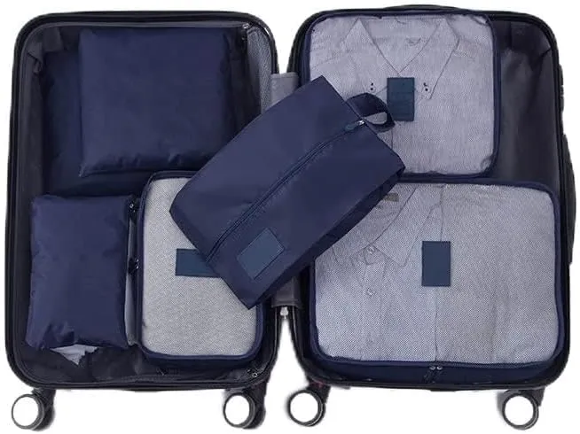 7 Set Packing Cubes Oxford Cloth Luggage Packing Cubes Durability Longevity Firm Durability for Travel (Cyan)
