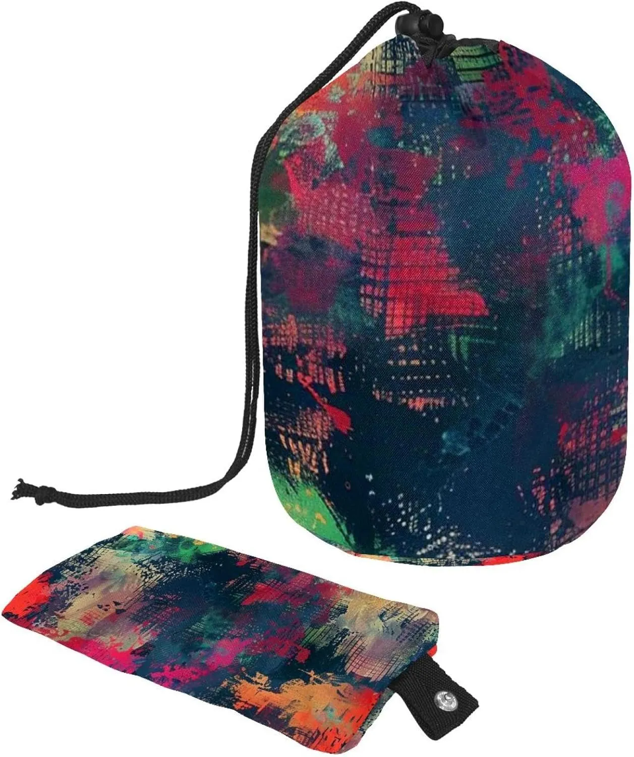 Abstract Colors Print Travel Cosmetic Bags Makeup Bag for Women, Foldable Drawstring Travel Cosmetic Bags, Portable Toiletry Bucket Bag