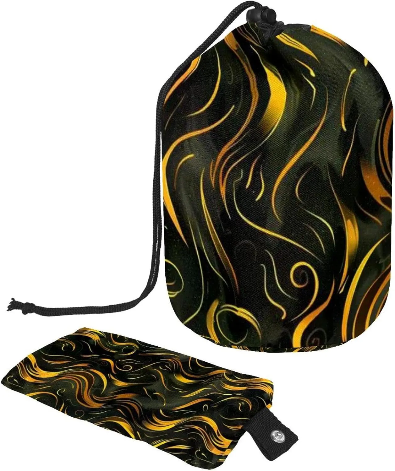Abstract Golden Fire Travel Cosmetic Bags Makeup Bag for Women, Foldable Drawstring Travel Cosmetic Bags, Portable Toiletry Bucket Bag