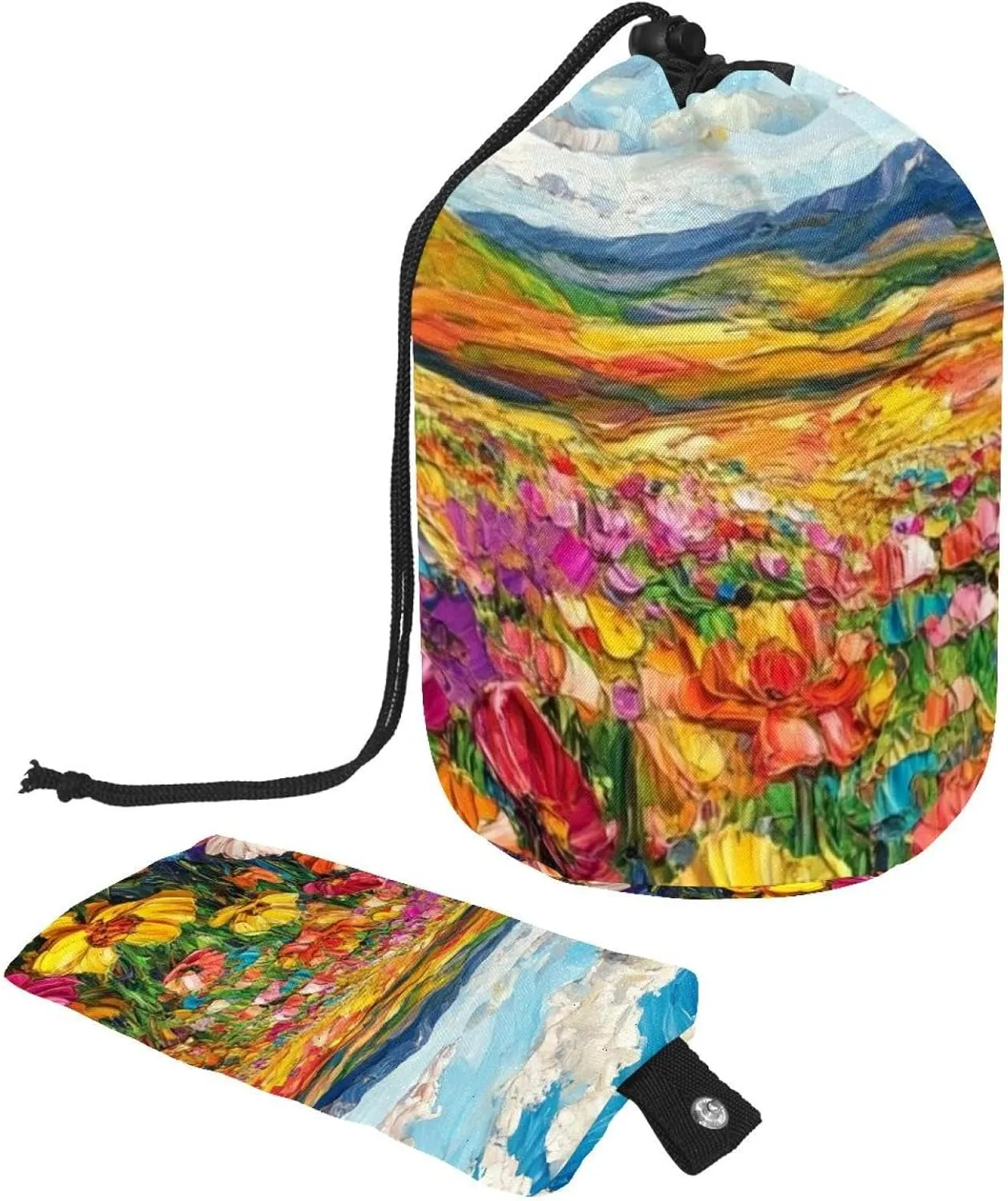 Aesthetic Art Colorful Field 33 Travel Cosmetic Bags Makeup Bag for Women, Foldable Drawstring Travel Cosmetic Bags, Portable Toiletry Bucket Bag