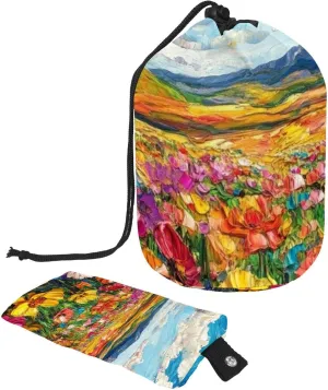 Aesthetic Art Colorful Field 33 Travel Cosmetic Bags Makeup Bag for Women, Foldable Drawstring Travel Cosmetic Bags, Portable Toiletry Bucket Bag