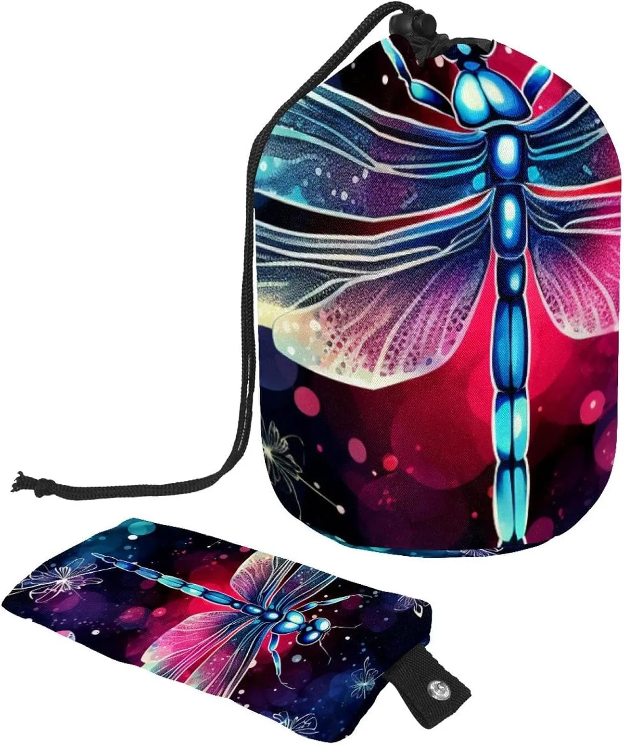 Aesthetic Dragonfly Travel Cosmetic Bags Makeup Bag for Women, Foldable Drawstring Travel Cosmetic Bags, Portable Toiletry Bucket Bag