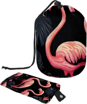 Aesthetic Flamingos Print Travel Cosmetic Bags Makeup Bag for Women, Foldable Drawstring Travel Cosmetic Bags, Portable Toiletry Bucket Bag