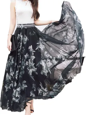Afibi Women Full/Ankle Length Blending Maxi Chiffon Long Skirt Beach Skirt
