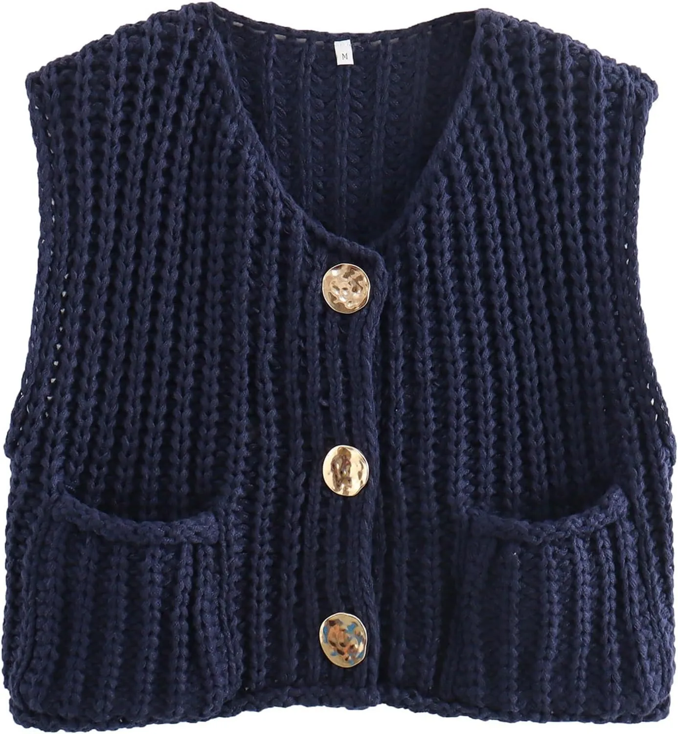 Ainangua Sleeveless Cropped Cardigan for Women Casual Chunky Knit Tank Tops Button Down Open Front Sweater Vest with Pockets