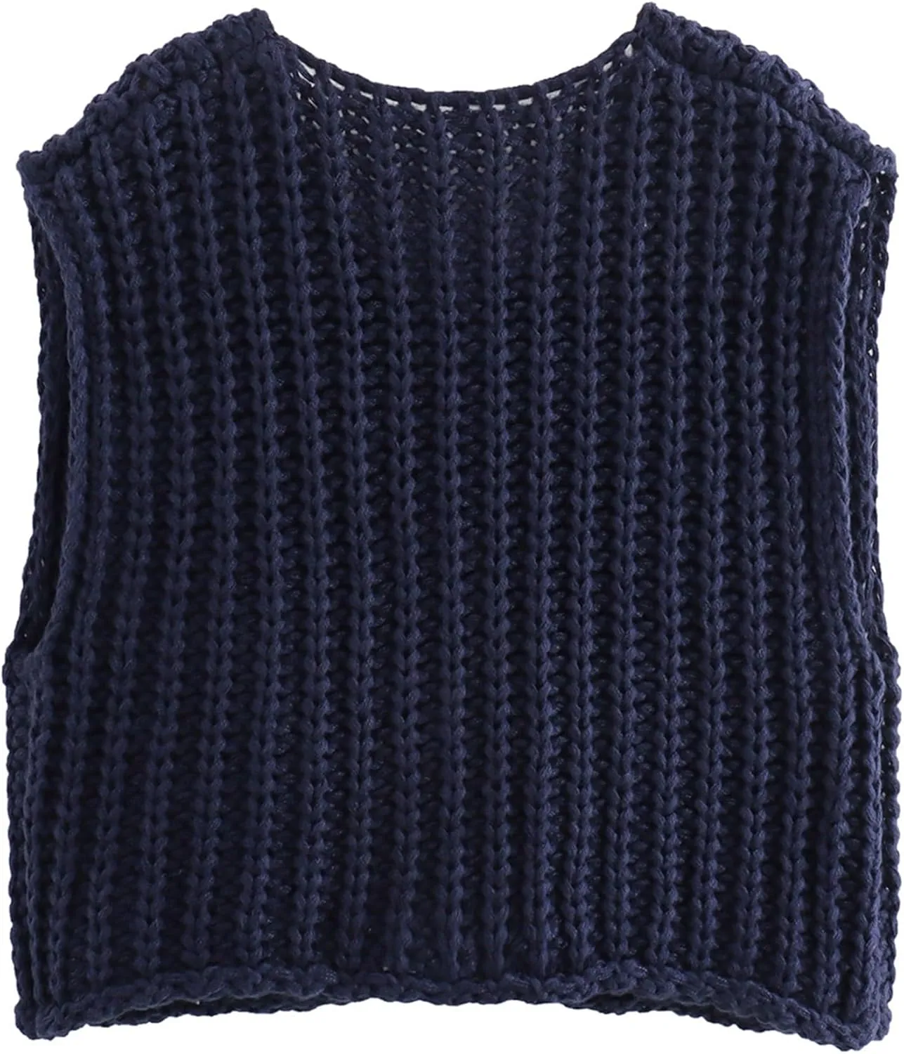 Ainangua Sleeveless Cropped Cardigan for Women Casual Chunky Knit Tank Tops Button Down Open Front Sweater Vest with Pockets