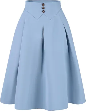 Allegra K Casual Office A-Line Skirt for Women's Button Decor High Waist Midi Flared Pleated Skirts