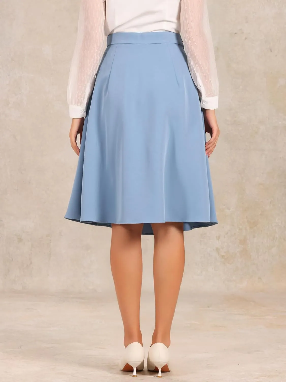 Allegra K Casual Office A-Line Skirt for Women's Button Decor High Waist Midi Flared Pleated Skirts