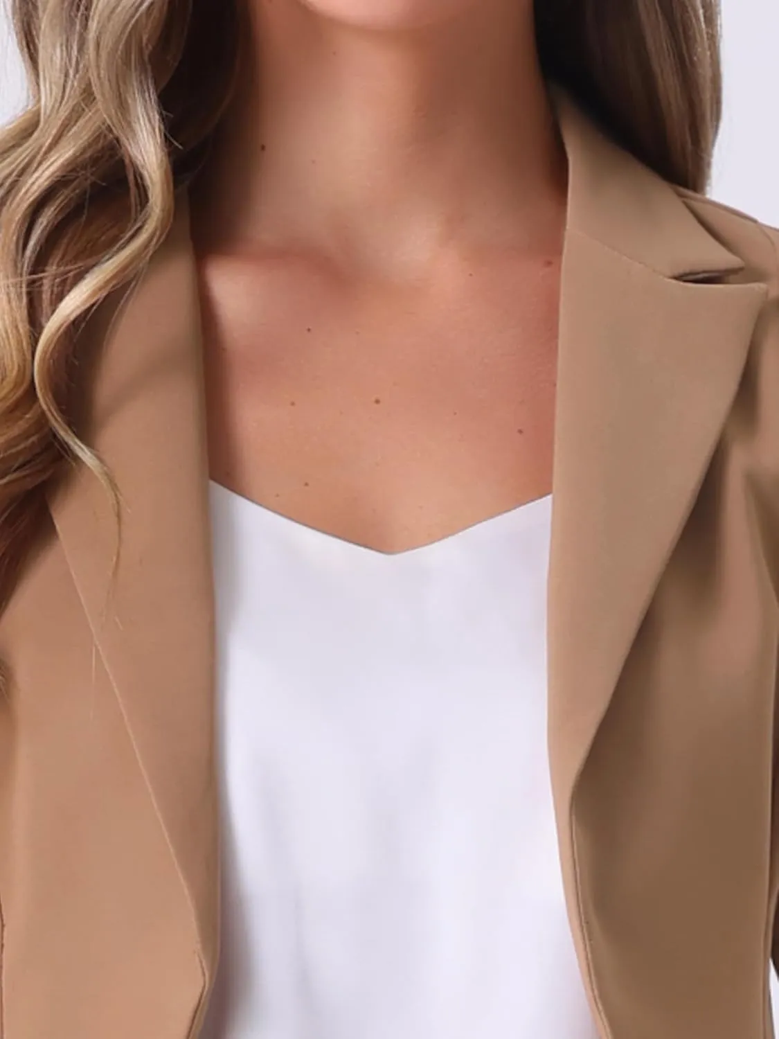 Allegra K Women's Business Casual Lapel Short Sleeve Open Front Cropped Work Office Blazer
