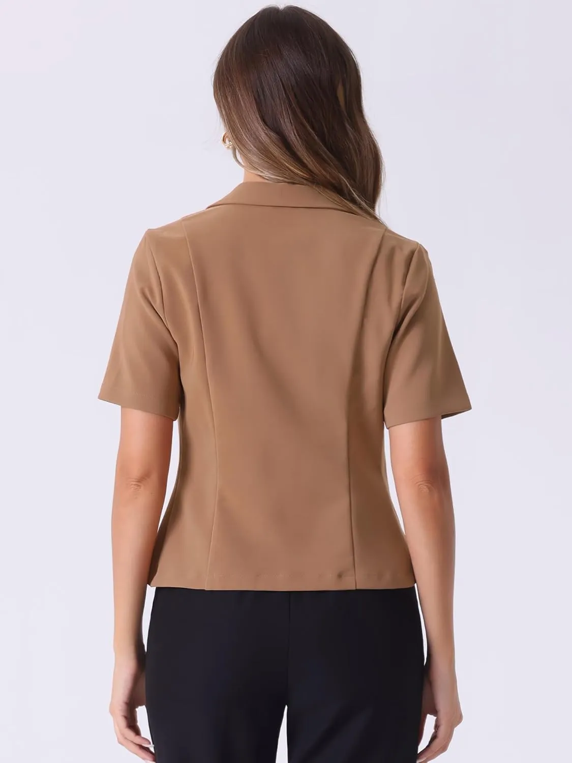 Allegra K Women's Business Casual Lapel Short Sleeve Open Front Cropped Work Office Blazer
