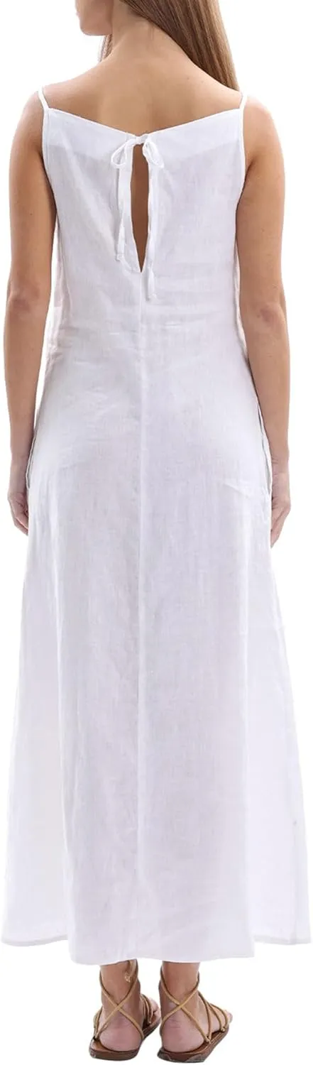 Amazhiyu Women's 100% Linen Casual Summer Sleevelesss Black Tie Maxi Dresses