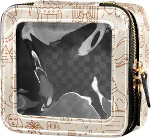 Ancient Greek Clear Makeup Bag Travel Cosmetic Case Transparent Toiletry Bag with Zipper, Portable Make Up Organizer PU Leather Traveling Compact Car Bag for Essentials