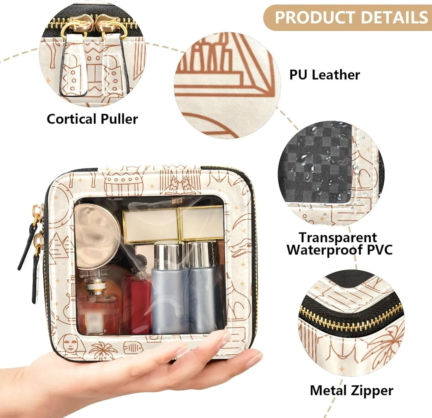 Ancient Greek Clear Makeup Bag Travel Cosmetic Case Transparent Toiletry Bag with Zipper, Portable Make Up Organizer PU Leather Traveling Compact Car Bag for Essentials