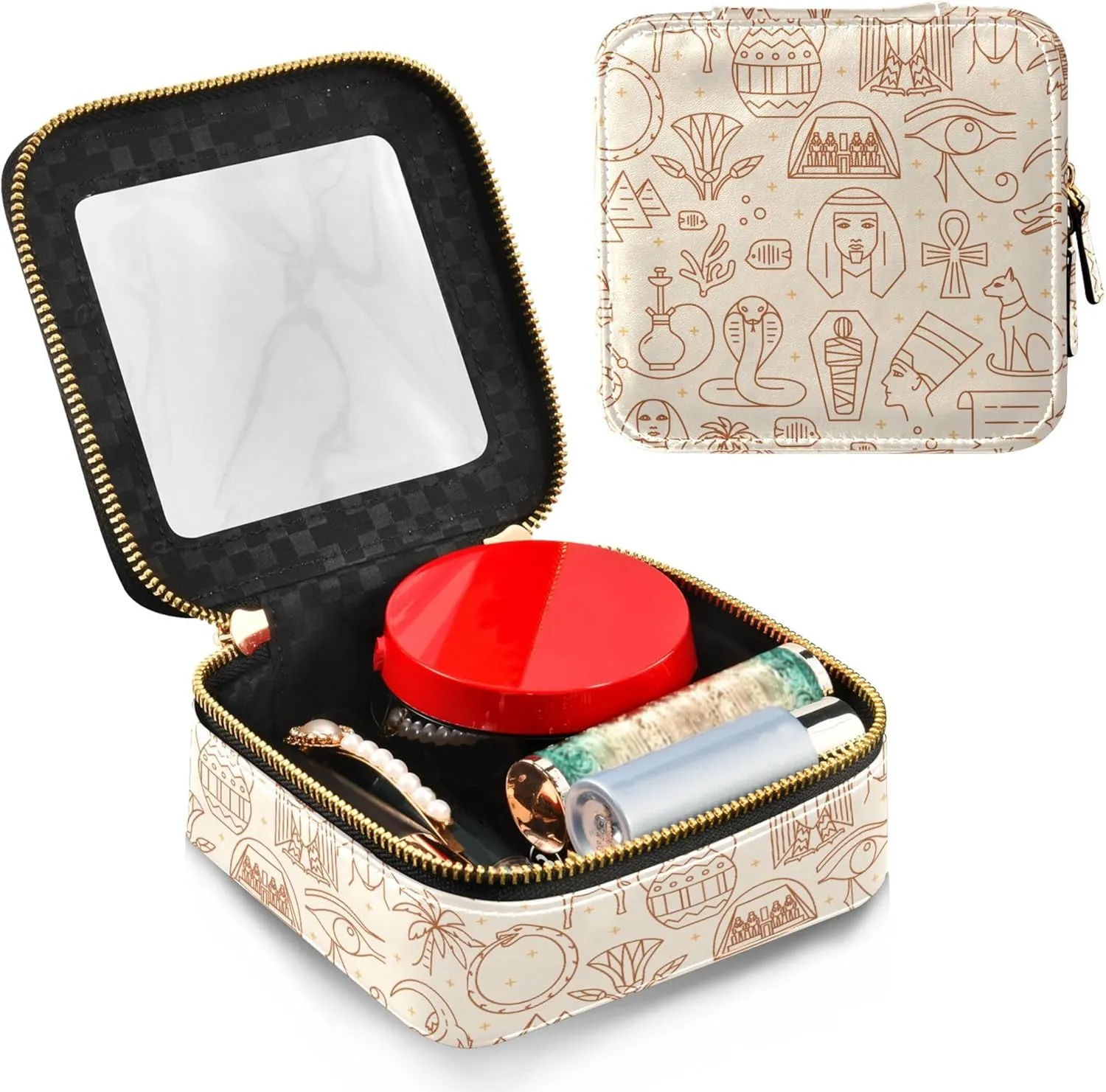 Ancient Greek Clear Makeup Bag Travel Cosmetic Case Transparent Toiletry Bag with Zipper, Portable Make Up Organizer PU Leather Traveling Compact Car Bag for Essentials