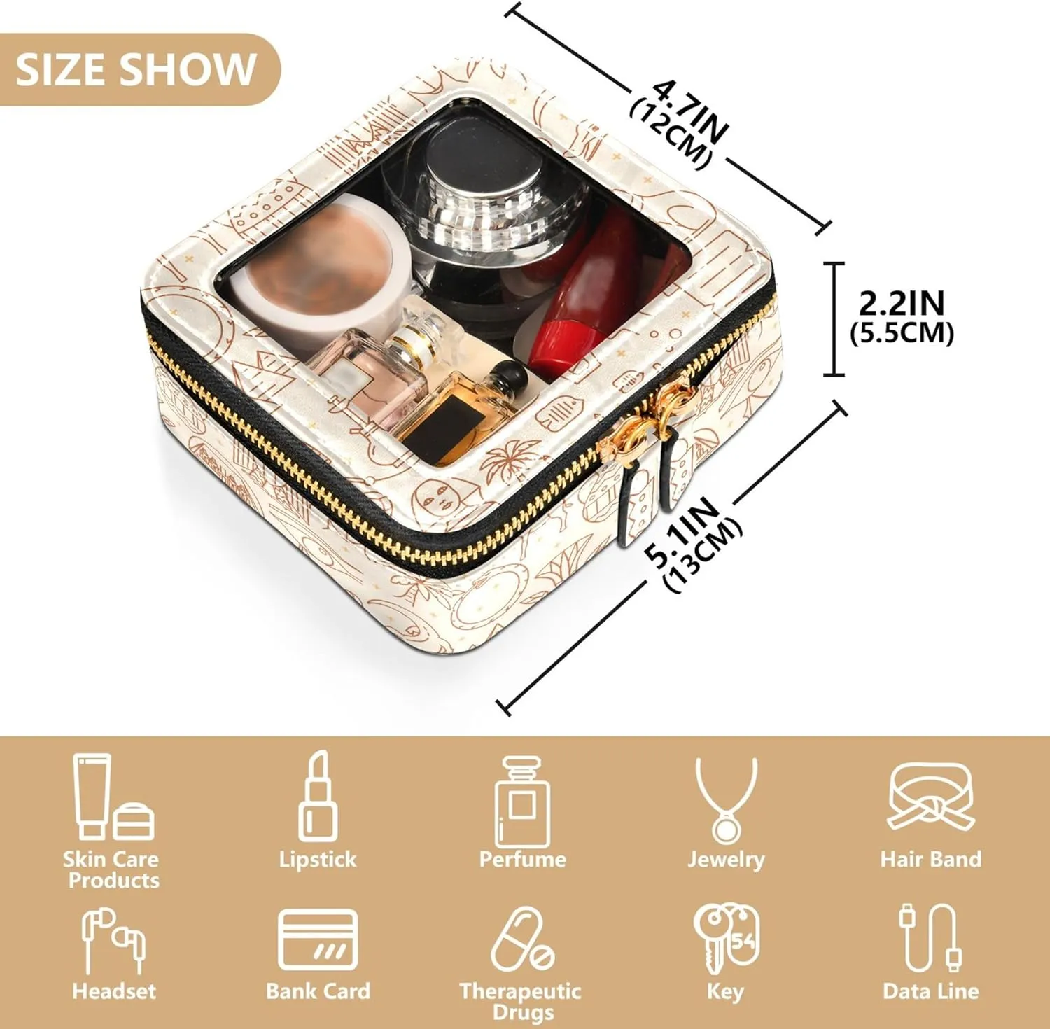 Ancient Greek Clear Makeup Bag Travel Cosmetic Case Transparent Toiletry Bag with Zipper, Portable Make Up Organizer PU Leather Traveling Compact Car Bag for Essentials