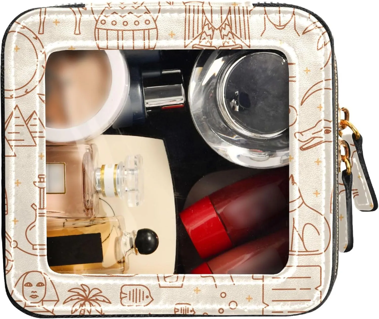 Ancient Greek Clear Makeup Bag Travel Cosmetic Case Transparent Toiletry Bag with Zipper, Portable Make Up Organizer PU Leather Traveling Compact Car Bag for Essentials