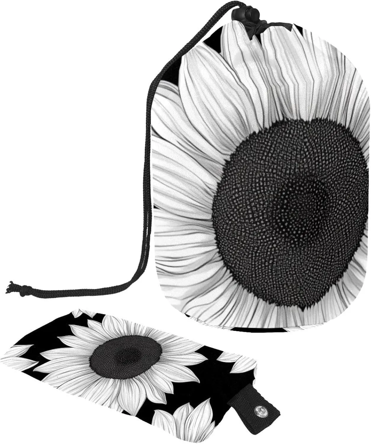 Art Black & White Sunflower 61 Travel Cosmetic Bags Makeup Bag for Women, Foldable Drawstring Travel Cosmetic Bags, Portable Toiletry Bucket Bag