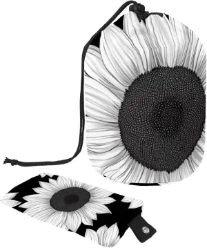Art Black & White Sunflower 61 Travel Cosmetic Bags Makeup Bag for Women, Foldable Drawstring Travel Cosmetic Bags, Portable Toiletry Bucket Bag