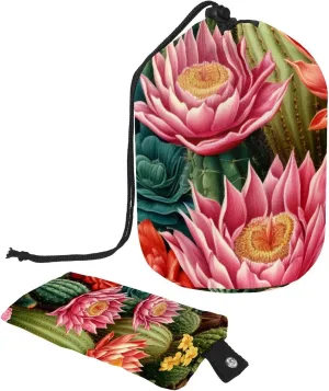 Art Colorful Floral Cactus Travel Cosmetic Bags Makeup Bag for Women, Foldable Drawstring Travel Cosmetic Bags, Portable Toiletry Bucket Bag