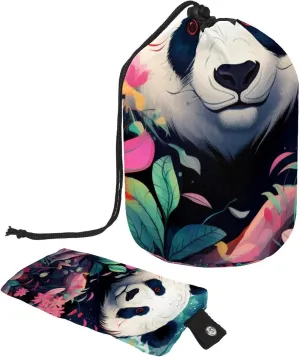 Art Colorful Panda Floral Travel Cosmetic Bags Makeup Bag for Women, Foldable Drawstring Travel Cosmetic Bags, Portable Toiletry Bucket Bag