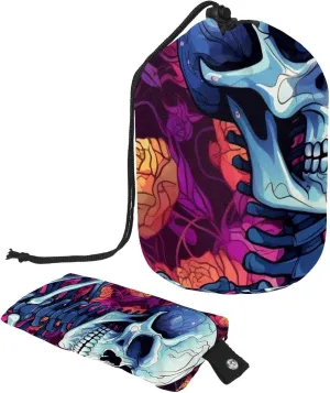 Art Skull and Flowers Travel Cosmetic Bags Makeup Bag for Women, Foldable Drawstring Travel Cosmetic Bags, Portable Toiletry Bucket Bag