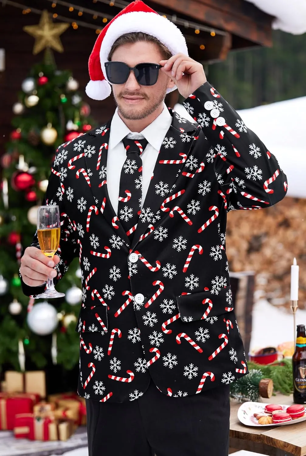 Arvilhill Men's Christmas Blazer with Tie - Ugly X-Mas Festive Jacket - Christmas Theme Party Suit for Men (S-XXL)