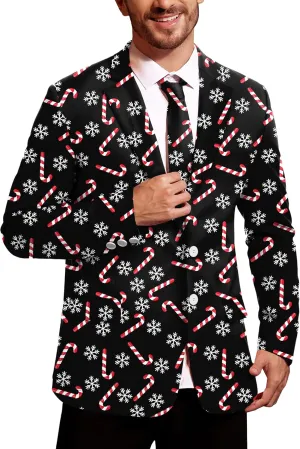 Arvilhill Men's Christmas Blazer with Tie - Ugly X-Mas Festive Jacket - Christmas Theme Party Suit for Men (S-XXL)