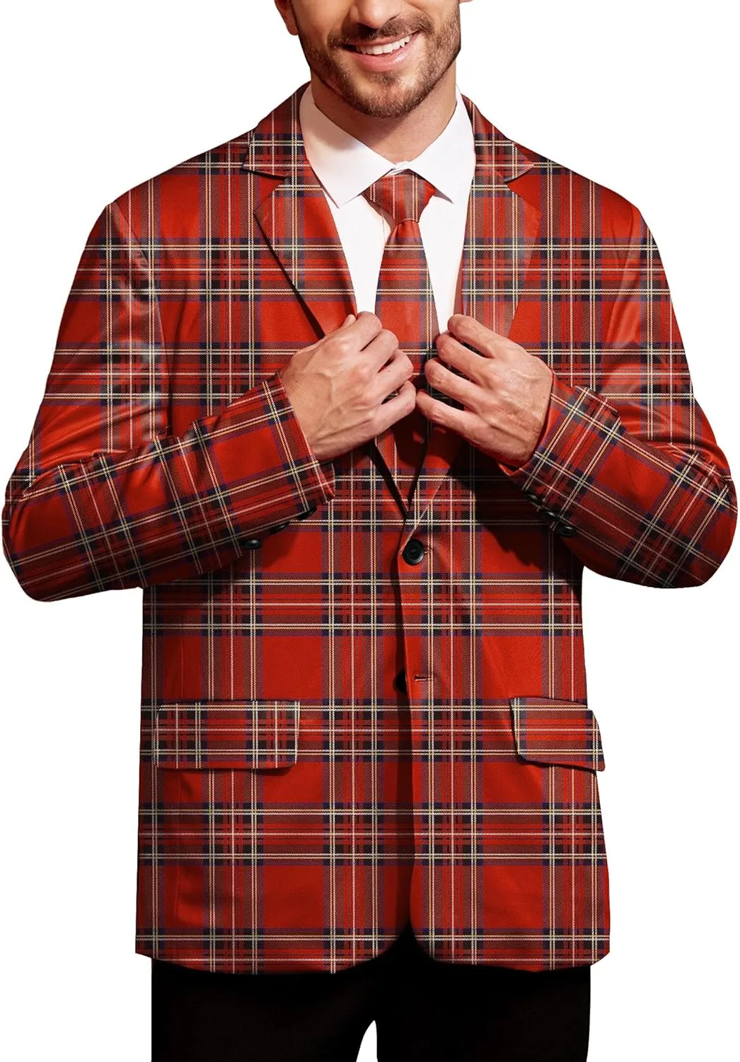 Arvilhill Men's Christmas Blazer with Tie - Ugly X-Mas Festive Jacket - Christmas Theme Party Suit for Men (S-XXL)