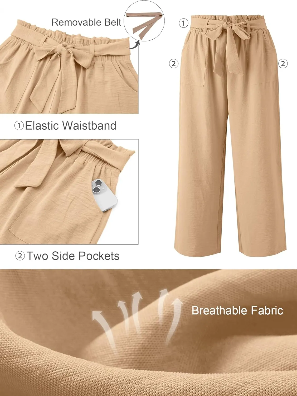AusLook Women's Plus Size Wide Leg Lounge Pants with Pockets High Waisted Palazzo Adjustable Tie Knot Flowy Trousers