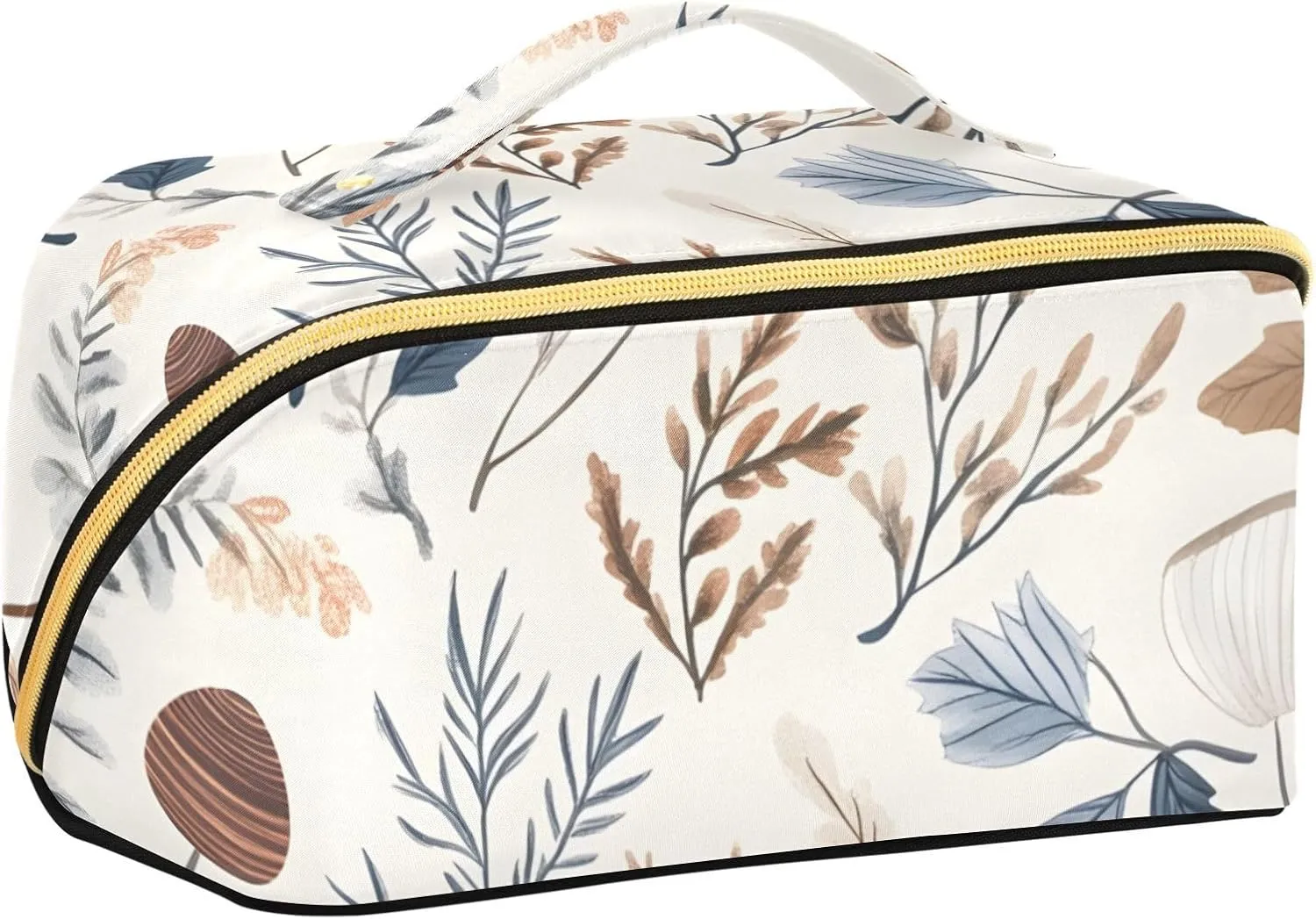 Autumn Leaves Lay Flat Travel Makeup Bag Large Capacity Cosmetic Organizer Toiletry Bag for WomanWide Open Portable Pouch with Divider and Handle